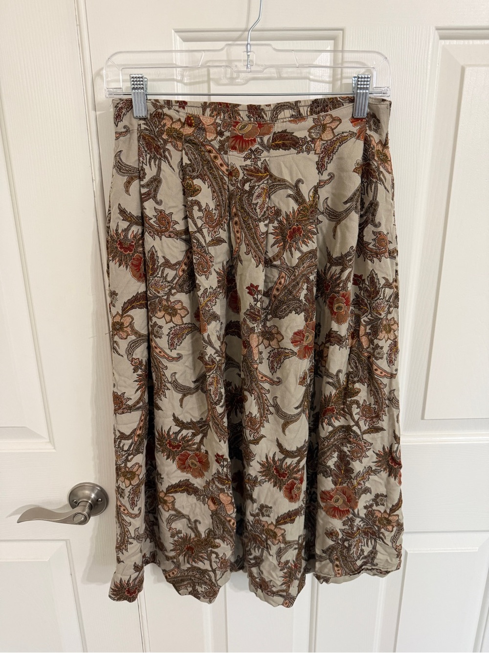 Vintage Orvis Size 10 Paisley Pleated Midi Skirt Pockets Boho Cottagecore